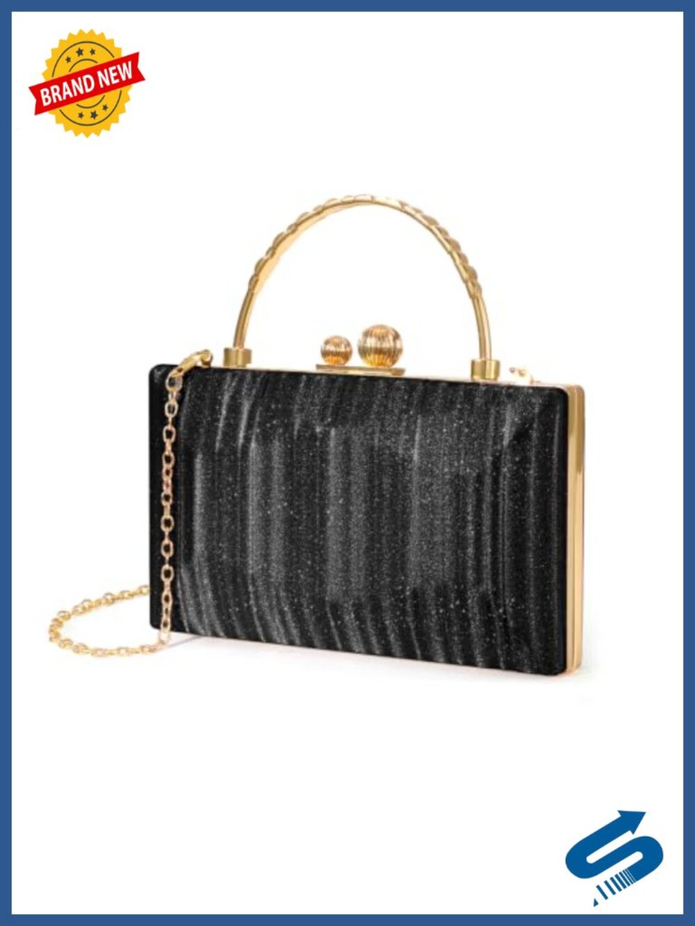 WHIPPY Glitter Clutch Purse Hard Box Evening Bag with Detachable Chain Strap